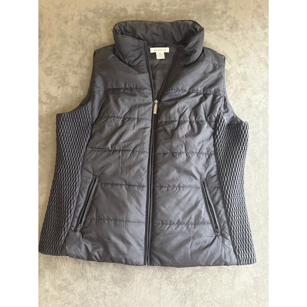 Liz Claiborne Black Stretchy Puffer Vest XL Quilted